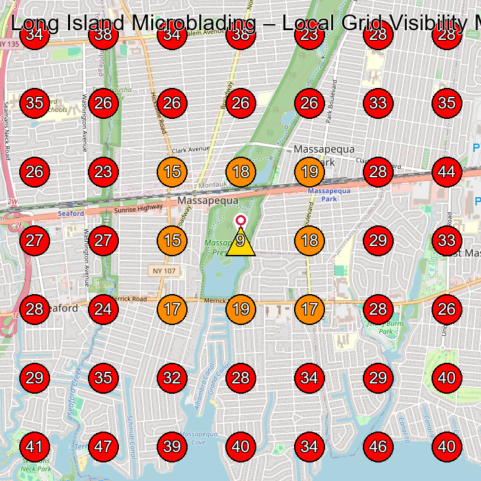 Long Island Microblading GeoGrid visibility map for Permanent Make-Up Clinic in North Babylon